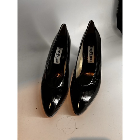 Evan Picone VINTAGE Womens Heels 9 Black Patent Leather Dress Shoes Spain - Picture 2 of 6